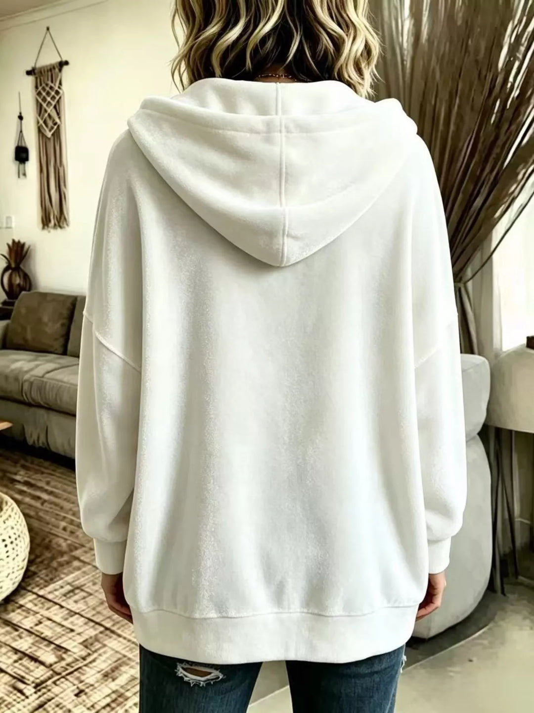 Oversized hooded button-up jacket with patch pockets