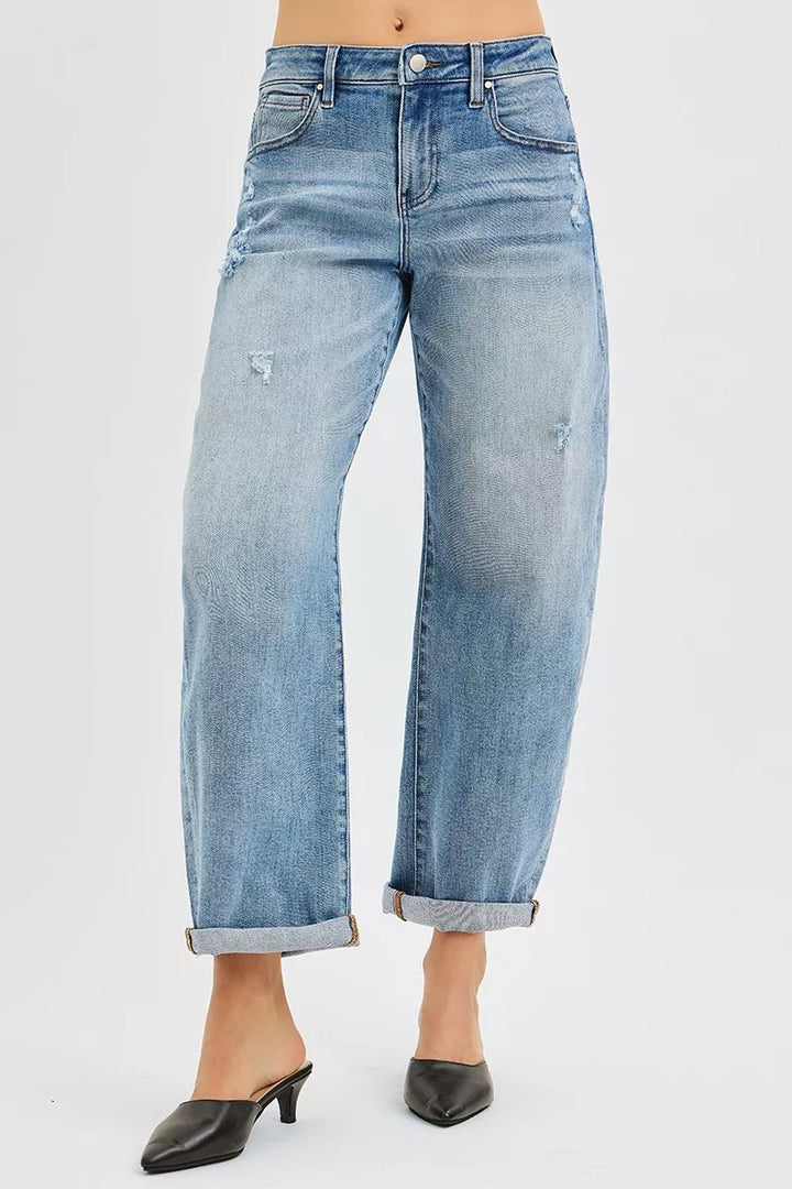 Slouchy barrel-leg jeans with cuffed ankle hem