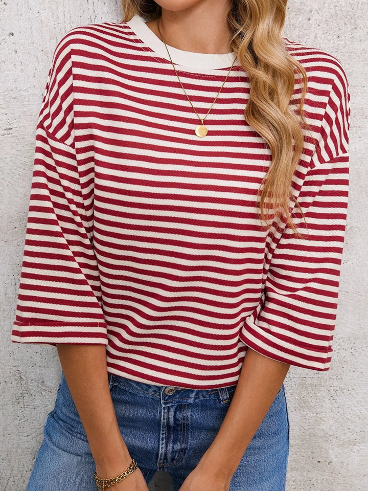 Striped oversized tee with back bow tie and keyhole cutout