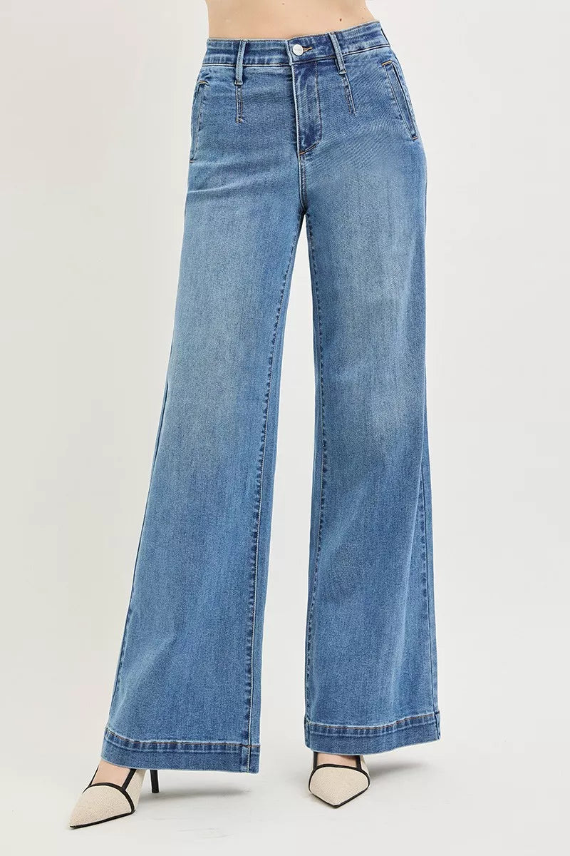 Medium High-rise wide-leg jeans with tummy control waistband