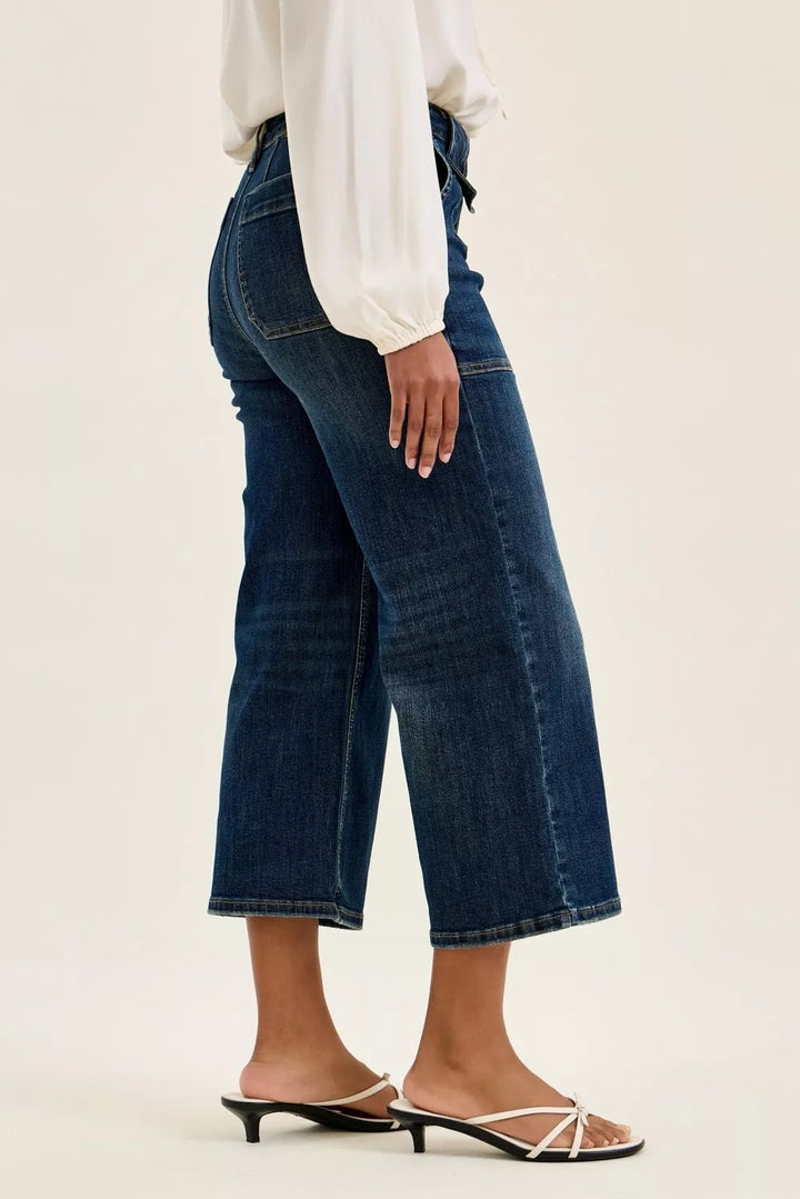 High-rise wide-leg crop utility jeans with patch pockets