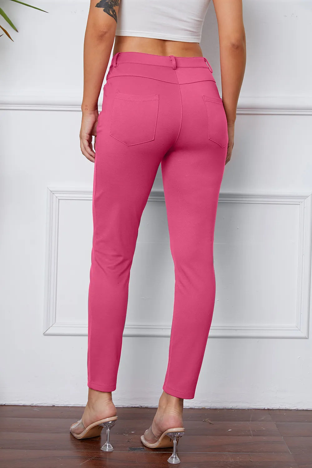 Slim-fit stretch ankle pants with five-pocket styling
