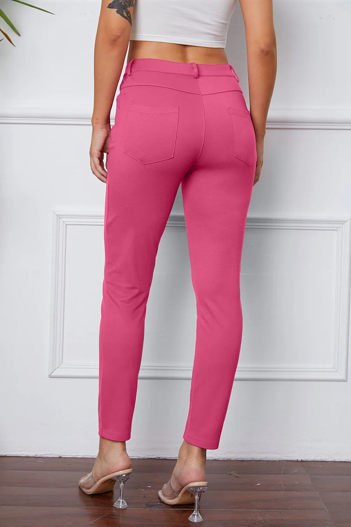 Slim-fit stretch ankle pants with five-pocket styling