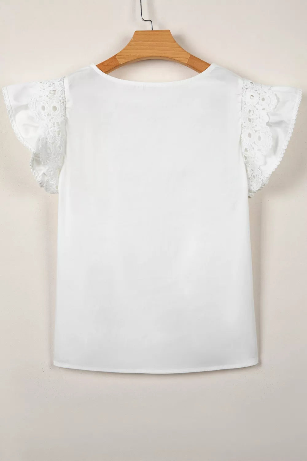 Lace flutter sleeve pintuck yoke round neck blouse