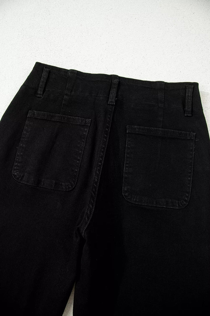 Two-button high-rise wide-leg flare jeans