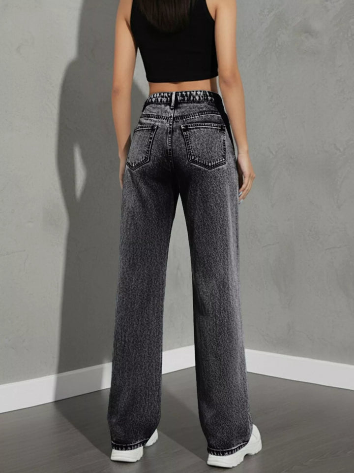 Asymmetric crossover high-rise wide leg jeans