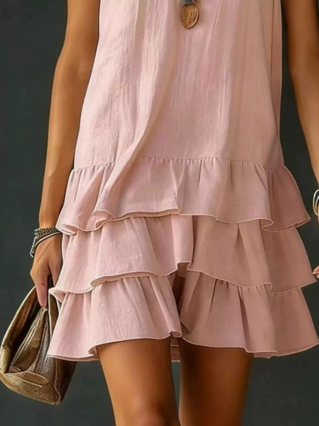 Tiered ruffle hem V-neck sleeveless mini dress