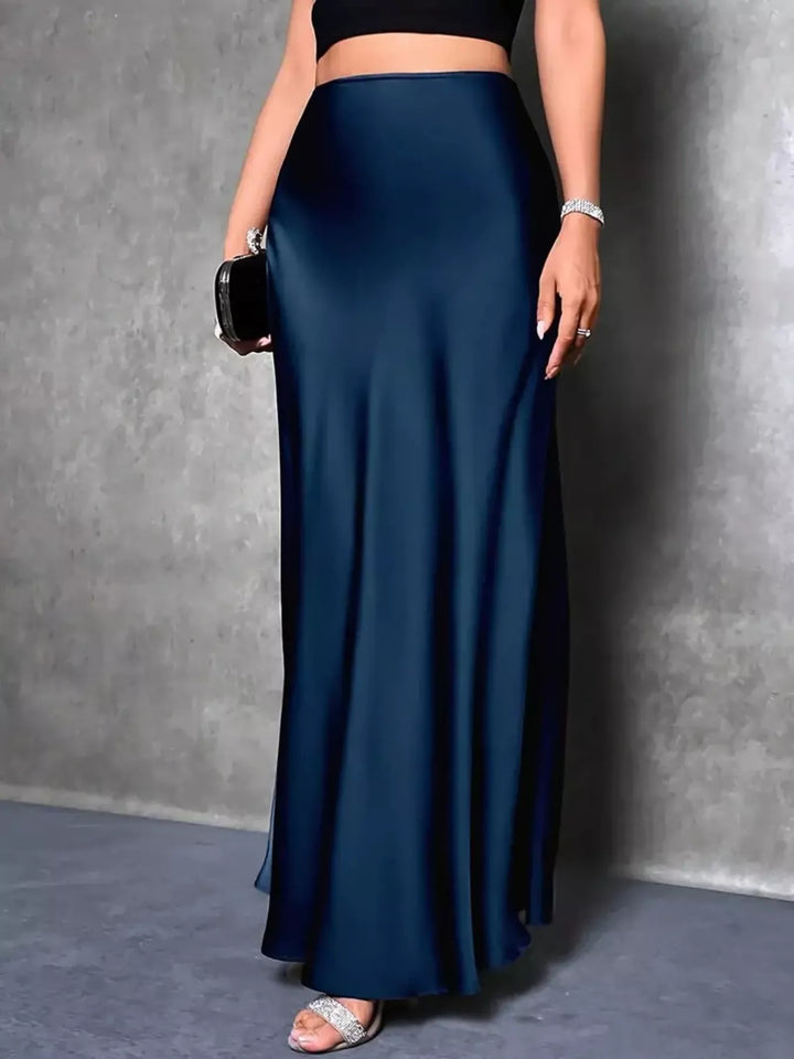 High-waist satin maxi skirt with side slit