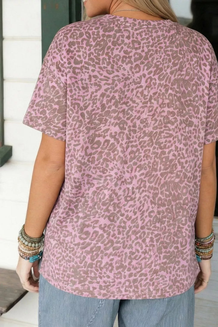 Studded star graphic leopard print short sleeve tee