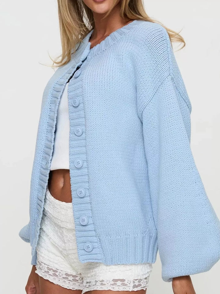 Chunky knit button-up cardigan with ribbed trim
