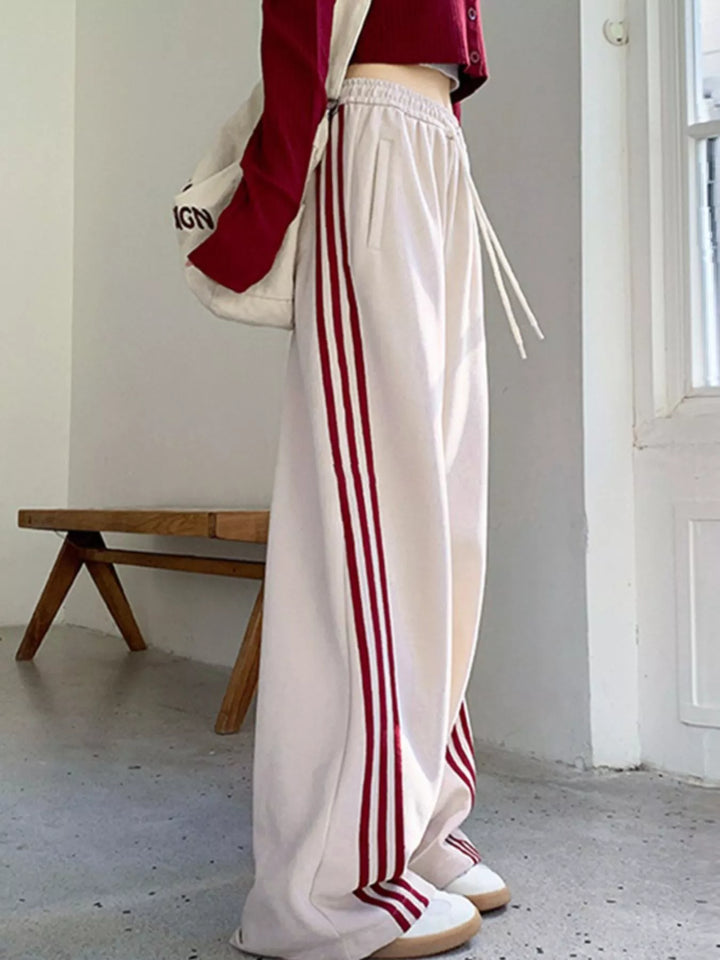 Side-stripe wide-leg track pants with drawstring waist