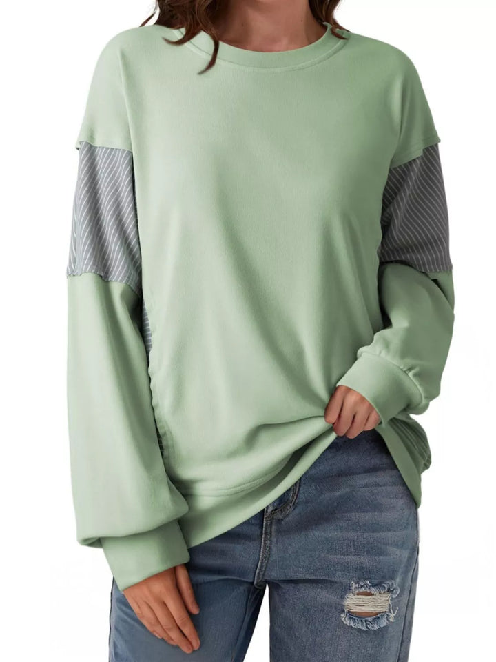 Color-block striped drop-shoulder crew neck sweatshirt