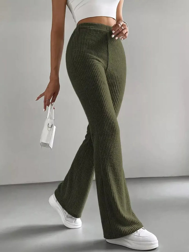 High-rise ribbed knit flare pants