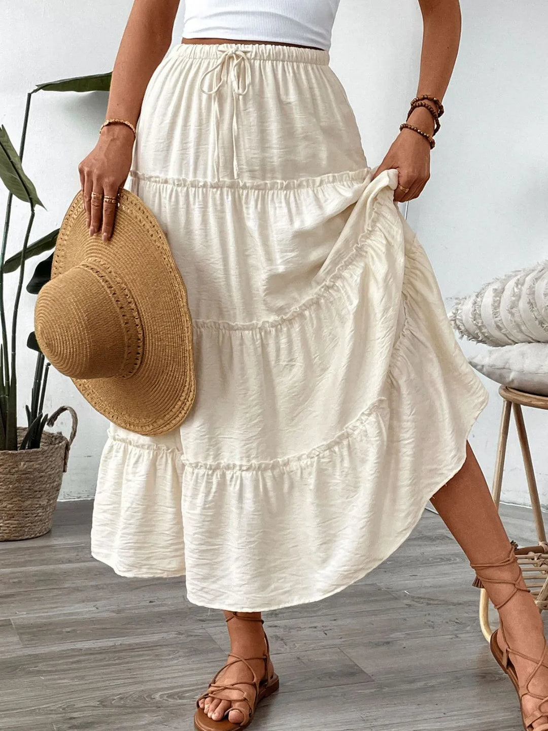 Tiered frill maxi skirt with drawstring waist