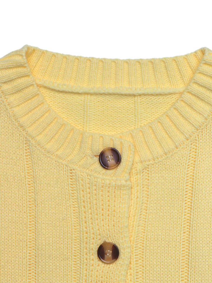 Ribbed knit button-front cardigan with dropped shoulders
