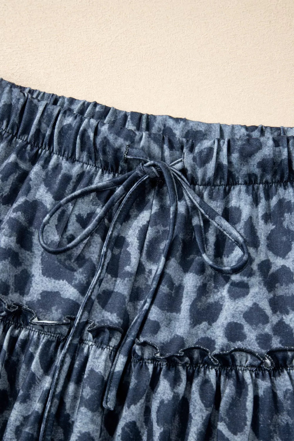 Tiered ruffle leopard wide-leg pants with drawstring waist
