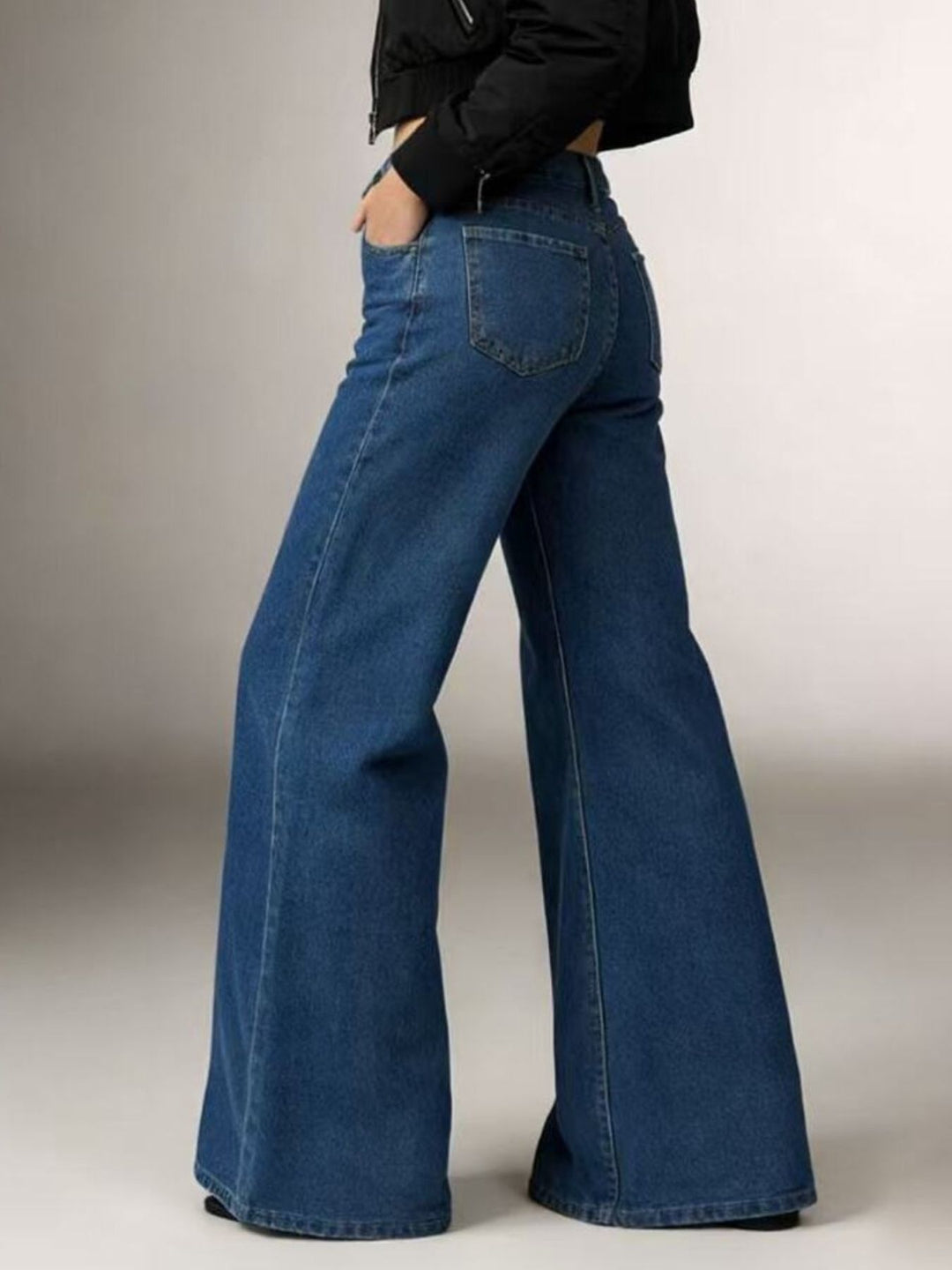 High-rise stretch flare leg jeans with pockets