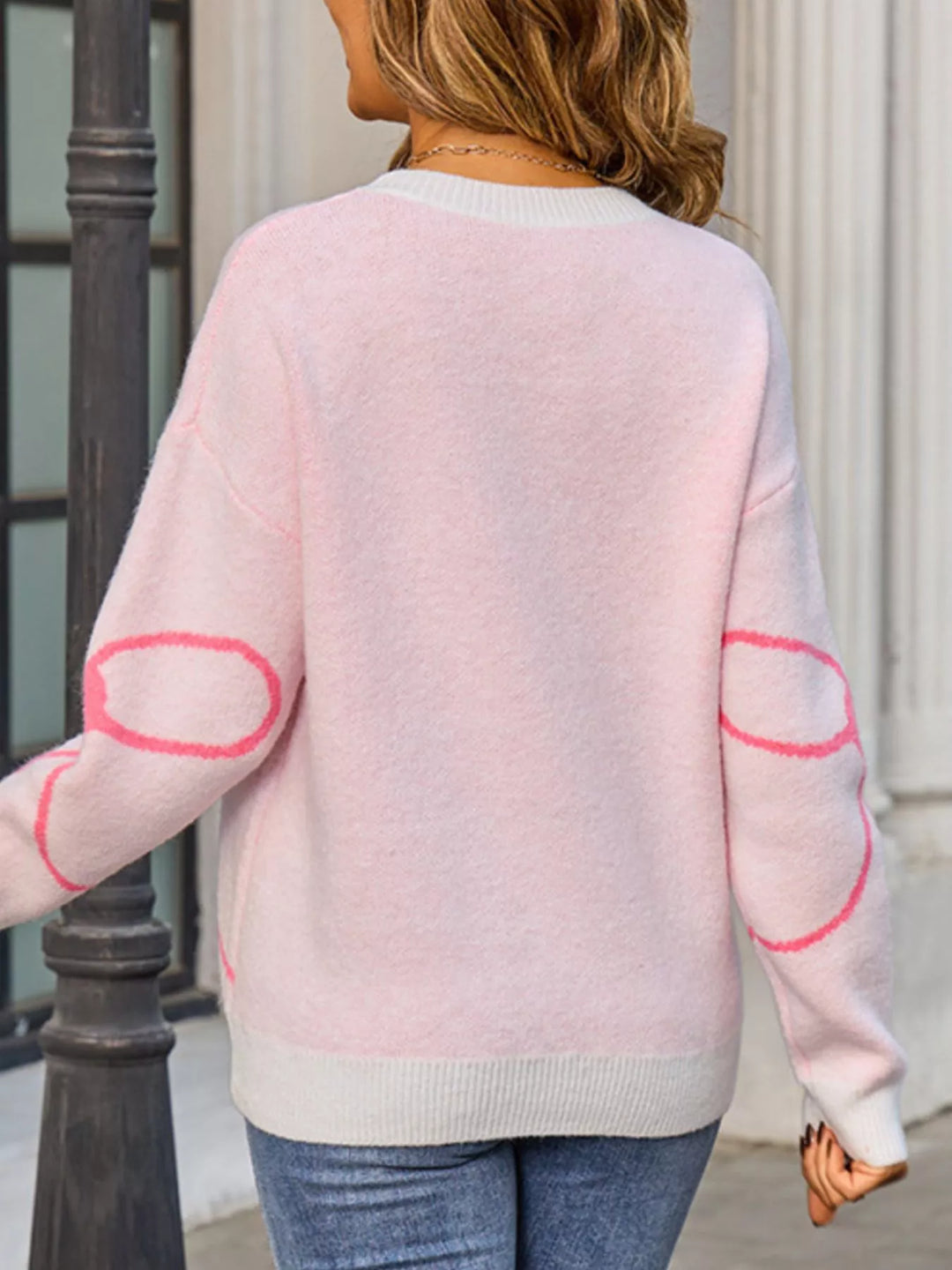 Floral print crew neck knit pullover sweater