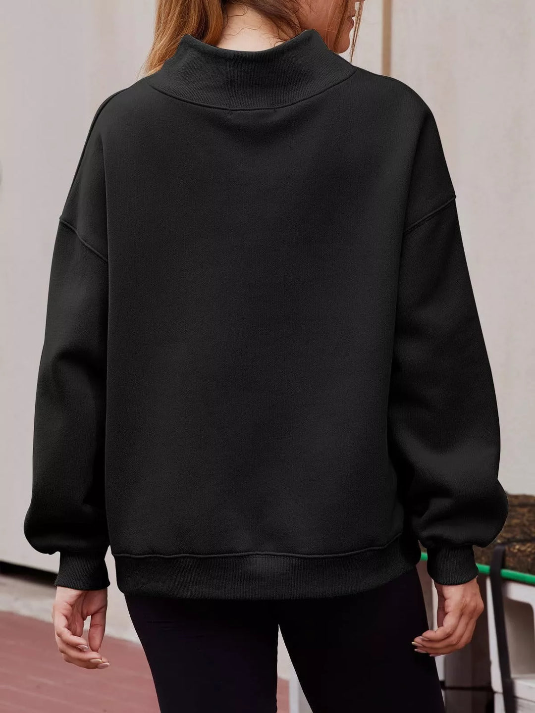 Mock neck dropped shoulder fleece sweatshirt