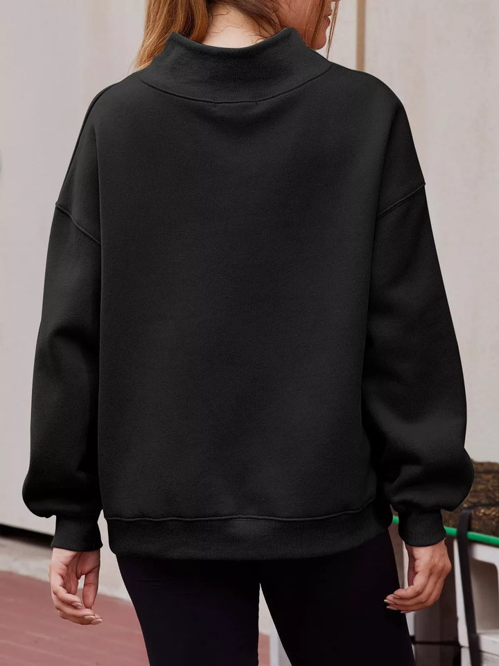 Mock neck dropped shoulder fleece sweatshirt