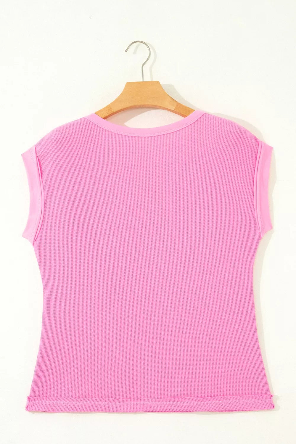 Waffle knit patchwork raw seam pocket tee