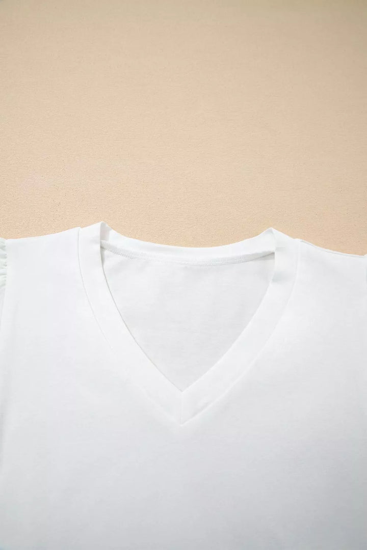 V-neck tee with eyelet embroidered flutter sleeves