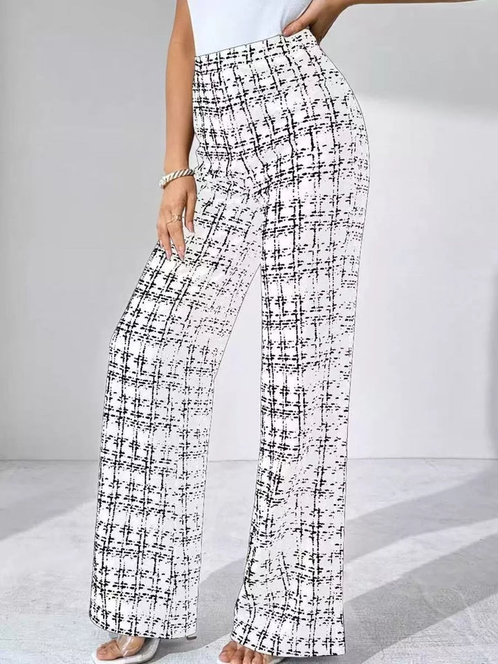 Ivory Plaid print wide-leg high-rise pants