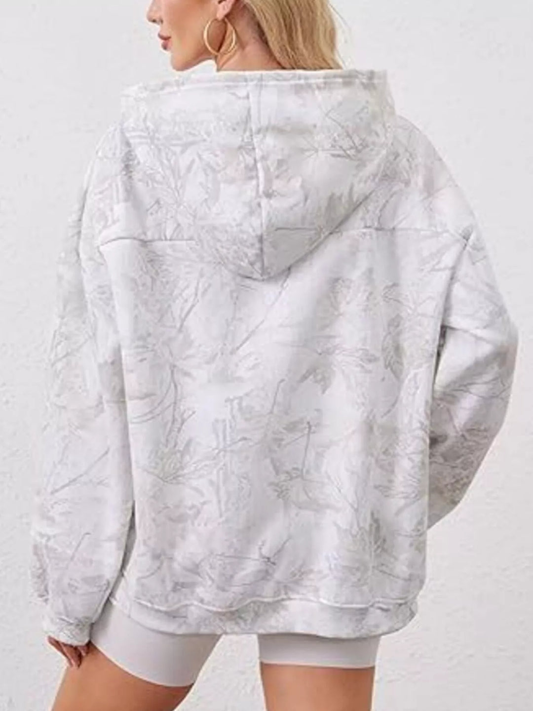 Oversized leaf print pullover hoodie with kangaroo pocket