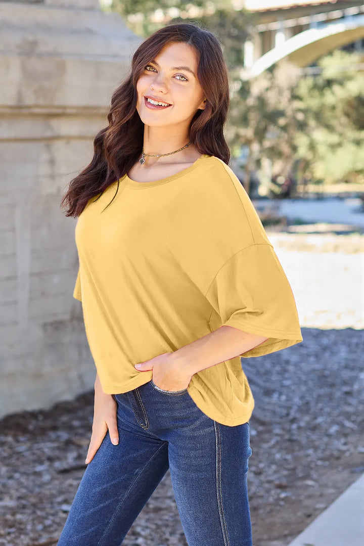 Boxy drop-shoulder round neck bamboo tee