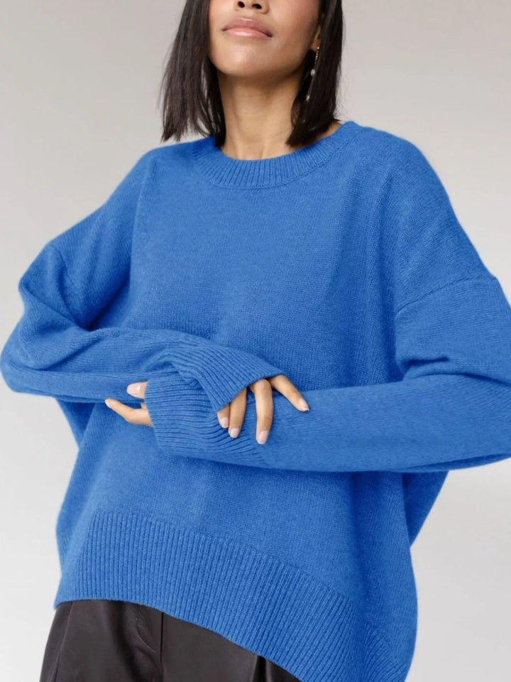Oversized ribbed-hem drop-shoulder crewneck sweater