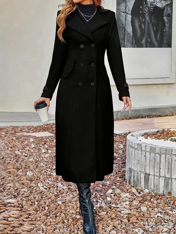 Double-breasted longline trench coat with notch lapels - Tan