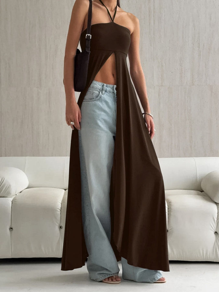 Halter neck longline cami with high front slit