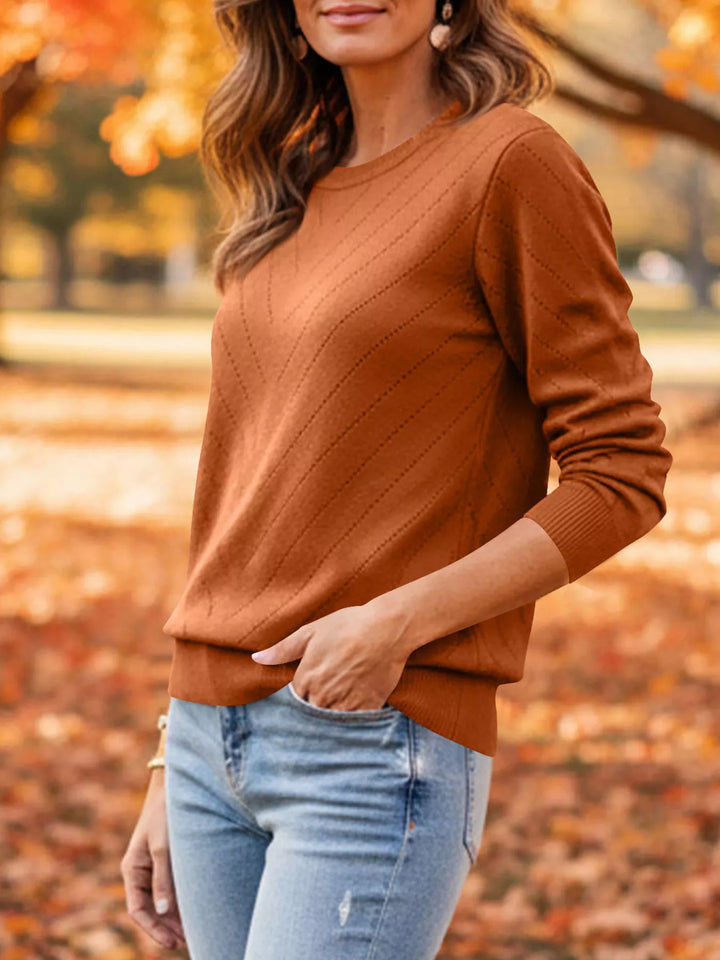 Sherbet Openwork chevron knit crew neck pullover sweater