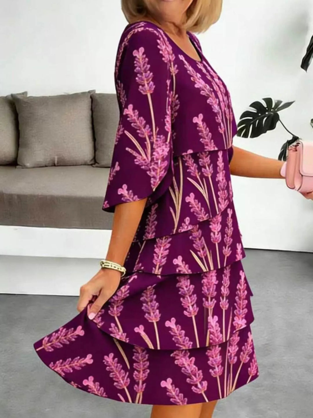 Tiered floral print midi dress with flutter sleeves