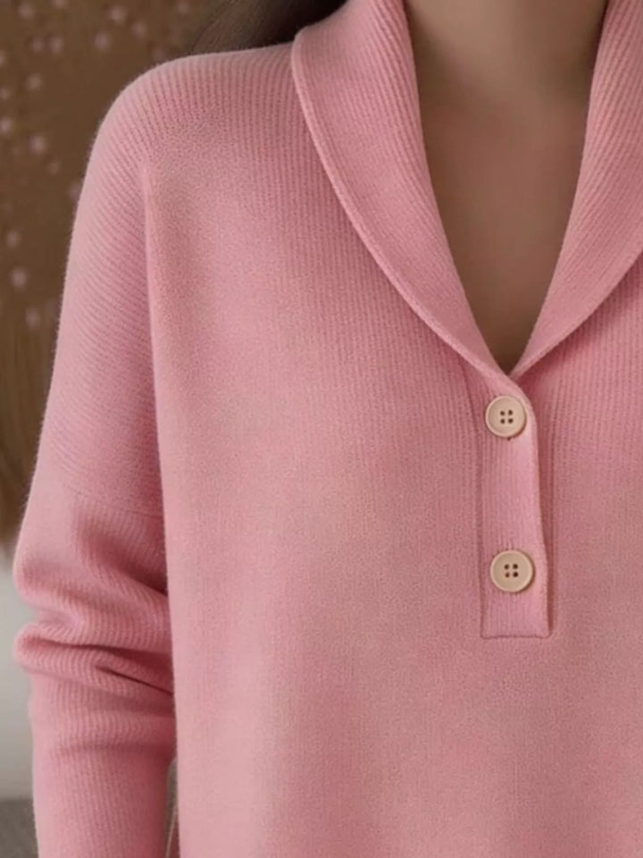 Shawl collar button placket pullover sweater