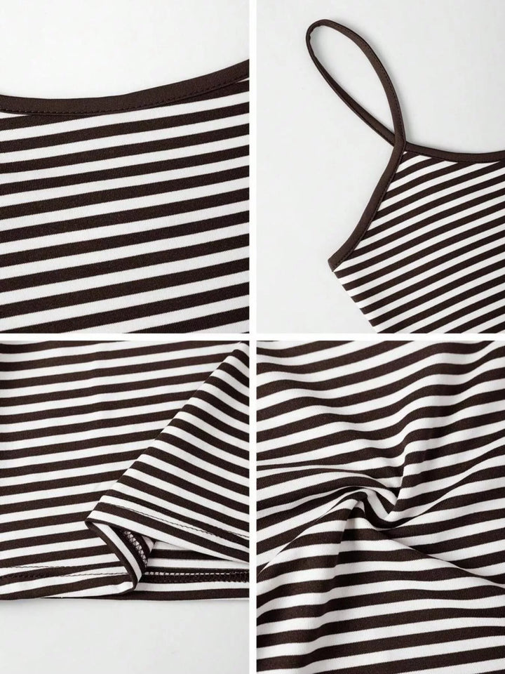 Striped spaghetti strap scoop neck crop cami