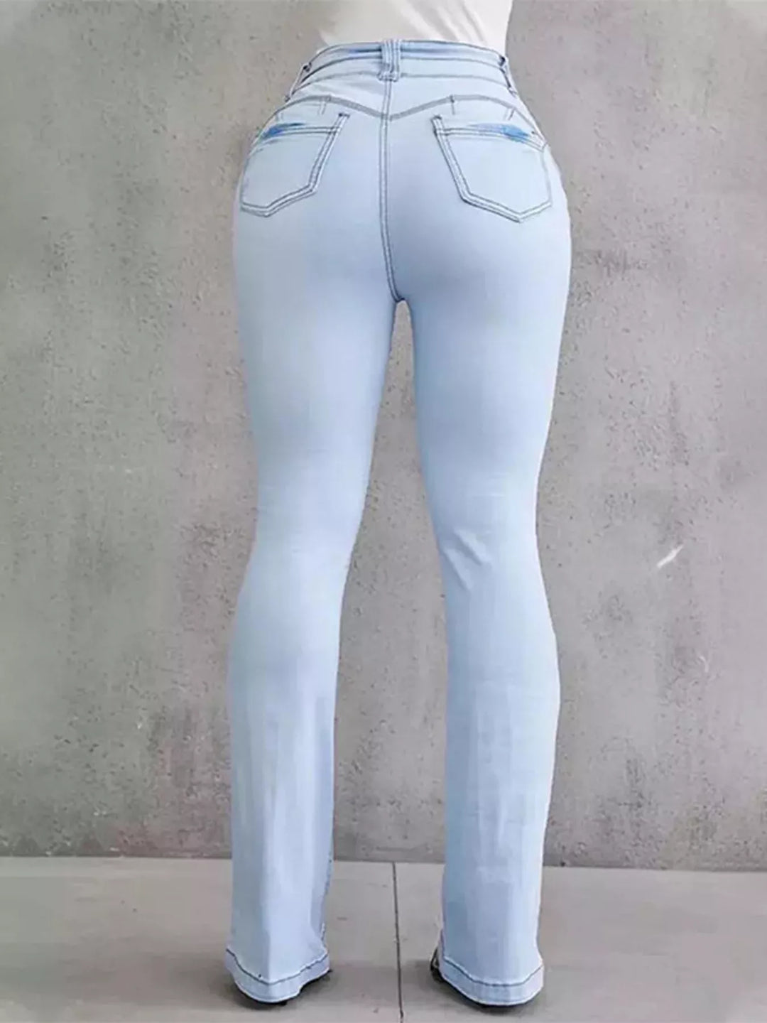 High-rise stretch flare jeans with double-button waist