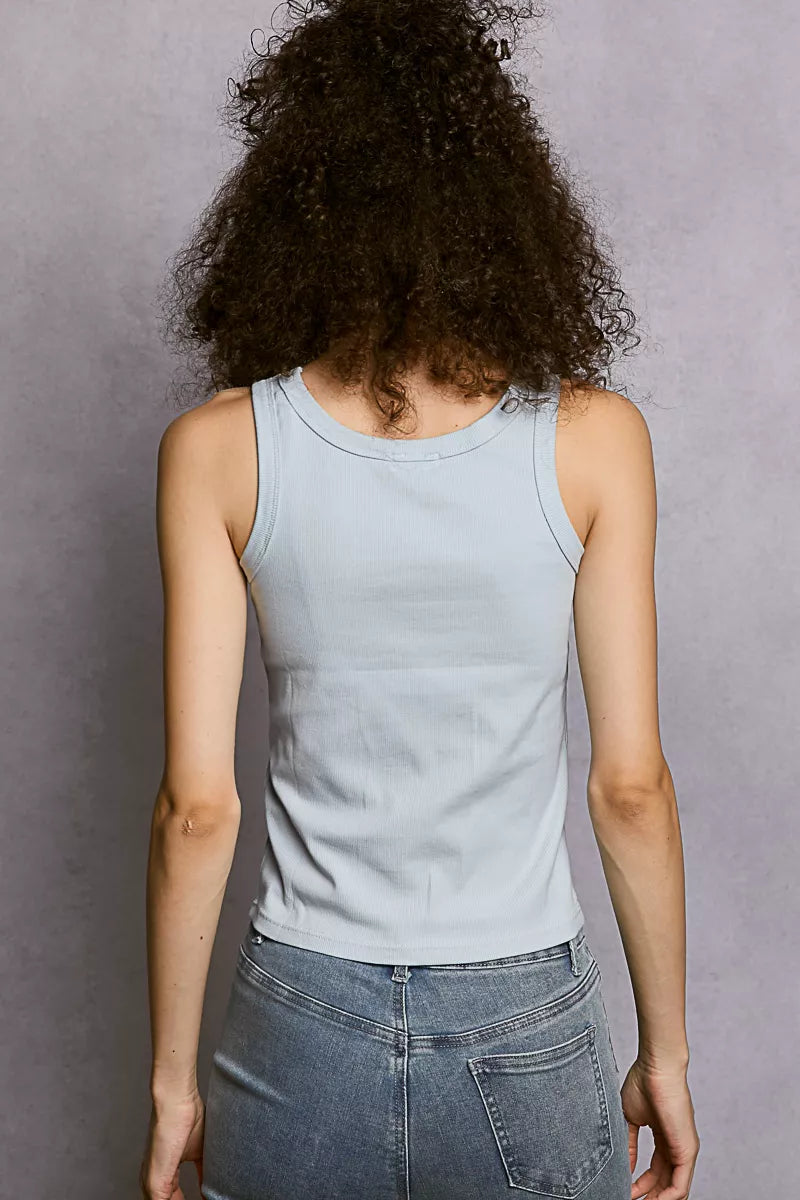 Fitted ribbed round neck tank top for layering