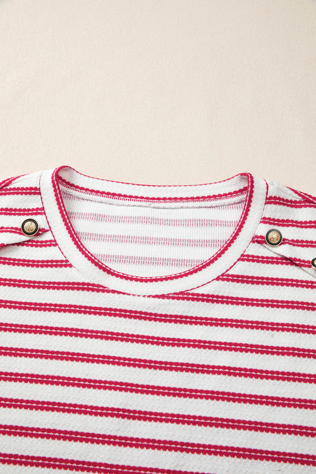 Striped textured knit tee with shoulder buttons