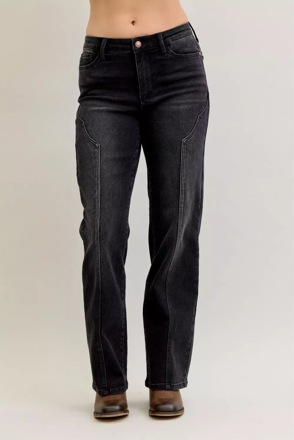 Mid-rise straight leg jeans with western seam detail