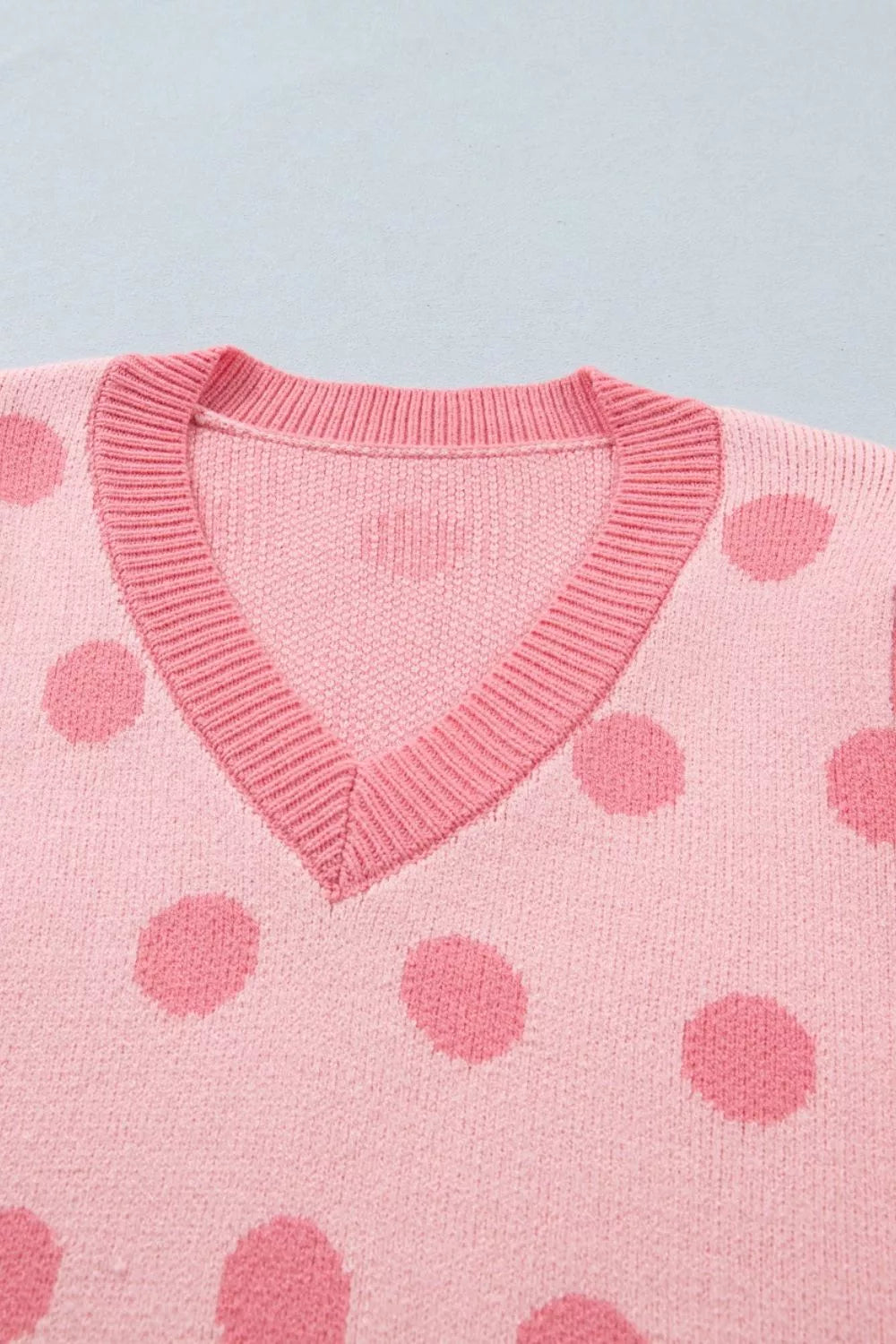 Polka dot puff sleeve v-neck knit sweater top
