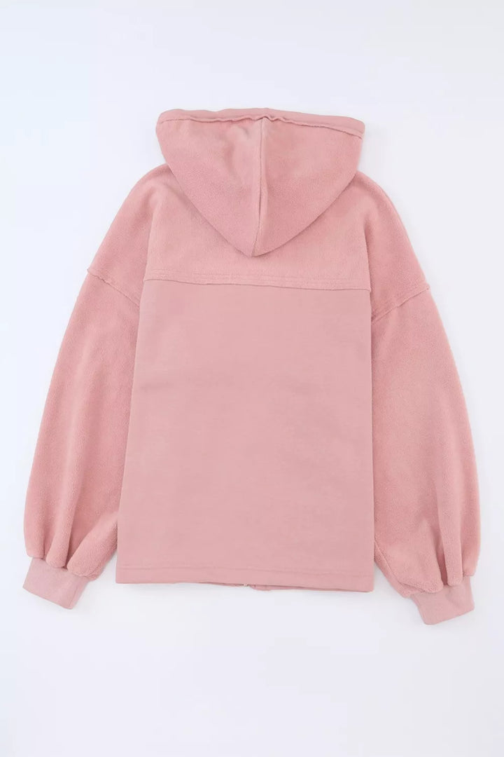 Zip-up hooded fleece jacket with flap pockets
