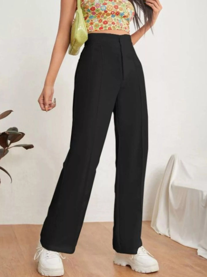 Black High-rise straight leg dress pants with front seam