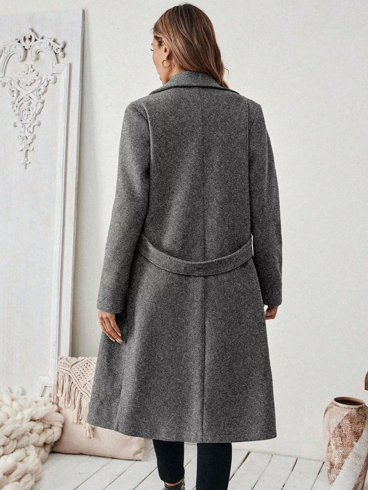 Notch lapel open-front longline coat with side pockets