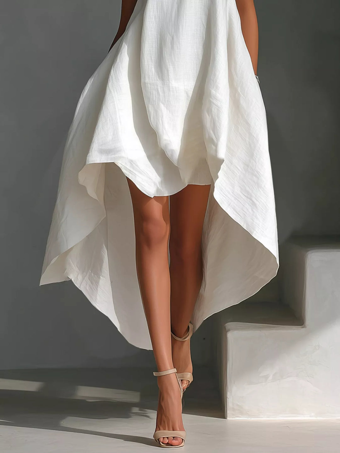 Sleeveless high-low asymmetrical hem dress