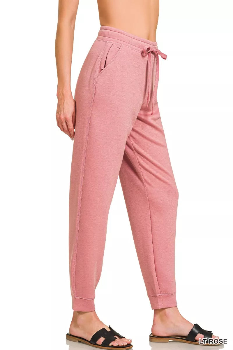 Scuba drawstring jogger pants with ribbed ankle cuffs