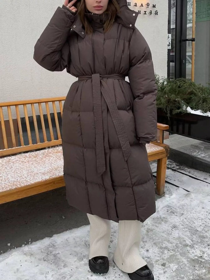 Longline padded puffer coat with stand collar