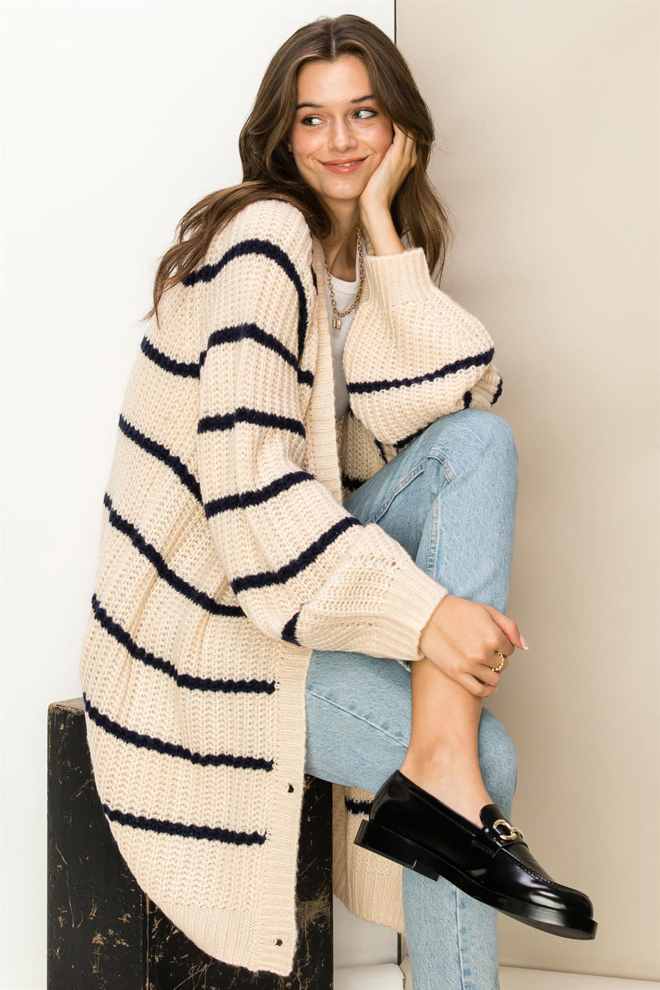 Made for Style Oversized Striped Sweater Cardigan - Azoroh