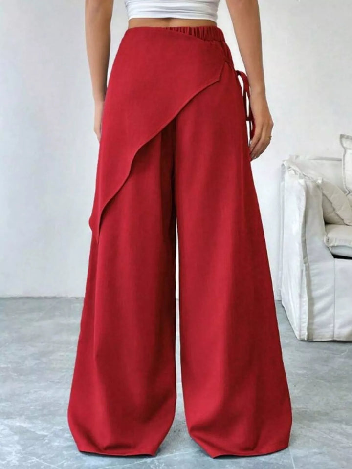 High-rise wrap-front wide-leg pants with drawstring tie