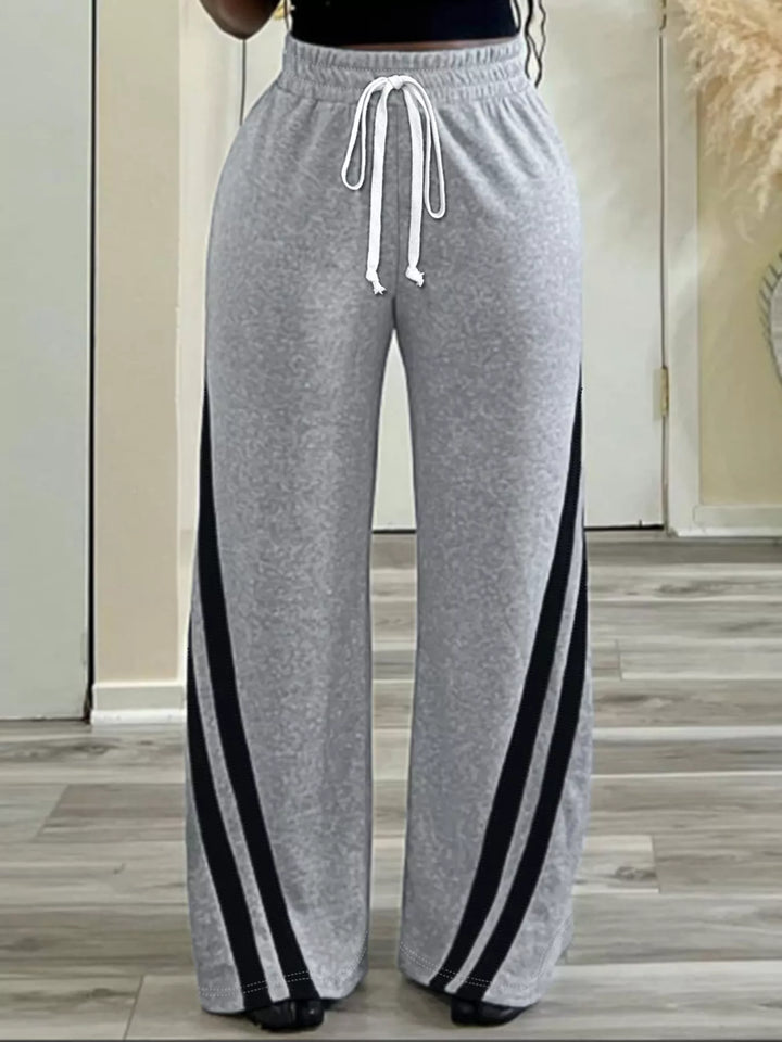 Plus size wide-leg pants with contrast side stripes